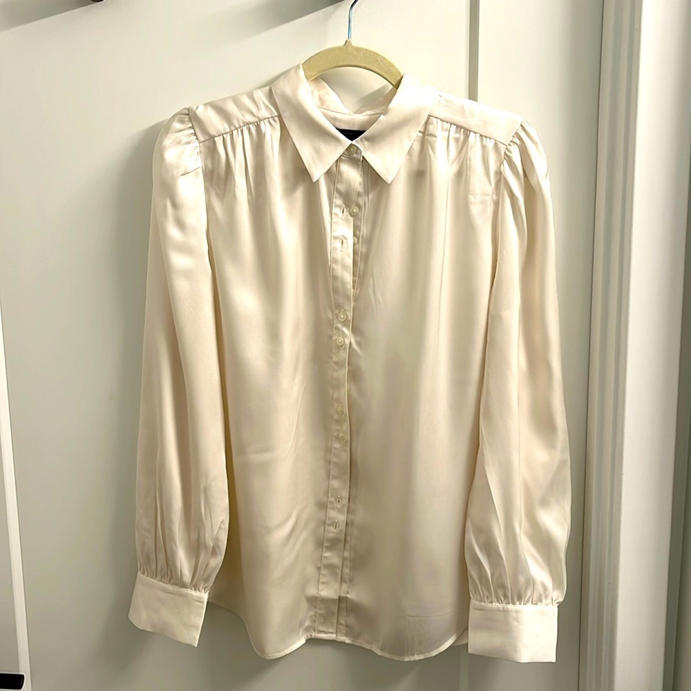 Ann Taylor Satiny Cream Button Down